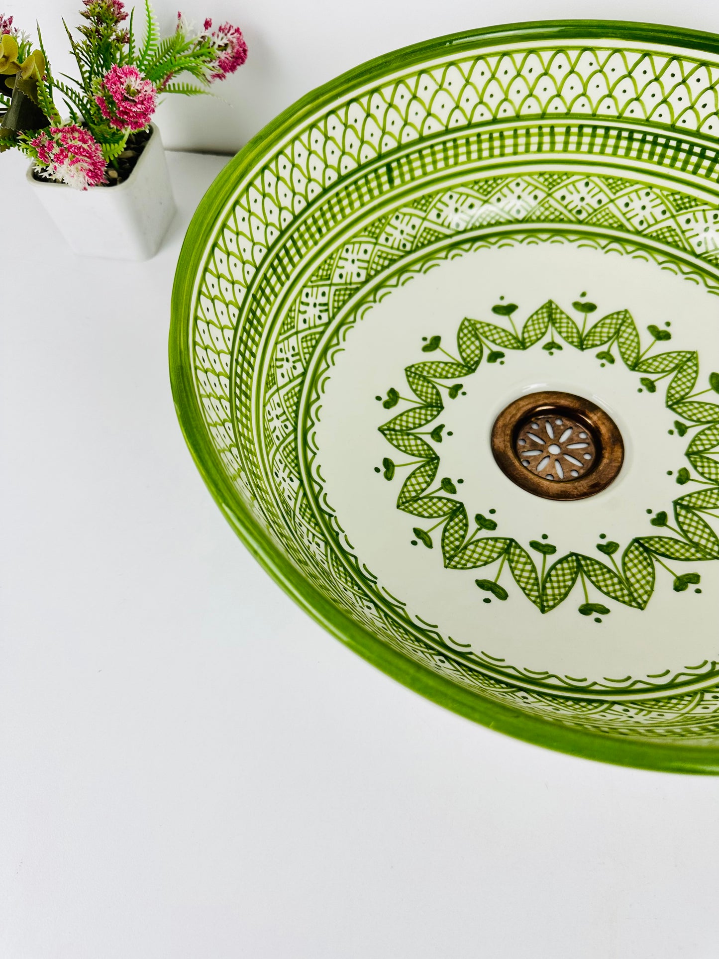 Verdant Charm: Handcrafted Ceramic Sink in Green Beauty