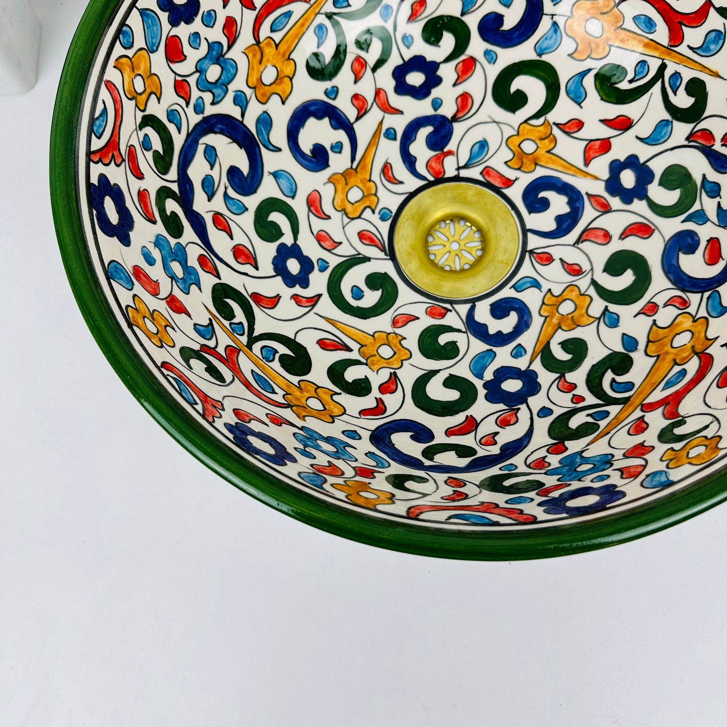 Enchanted Garden: Handcrafted Ceramic Sink with Flower Motifs and Green Finish
