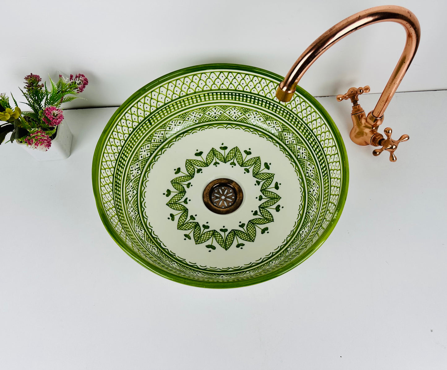 Verdant Charm: Handcrafted Ceramic Sink in Green Beauty