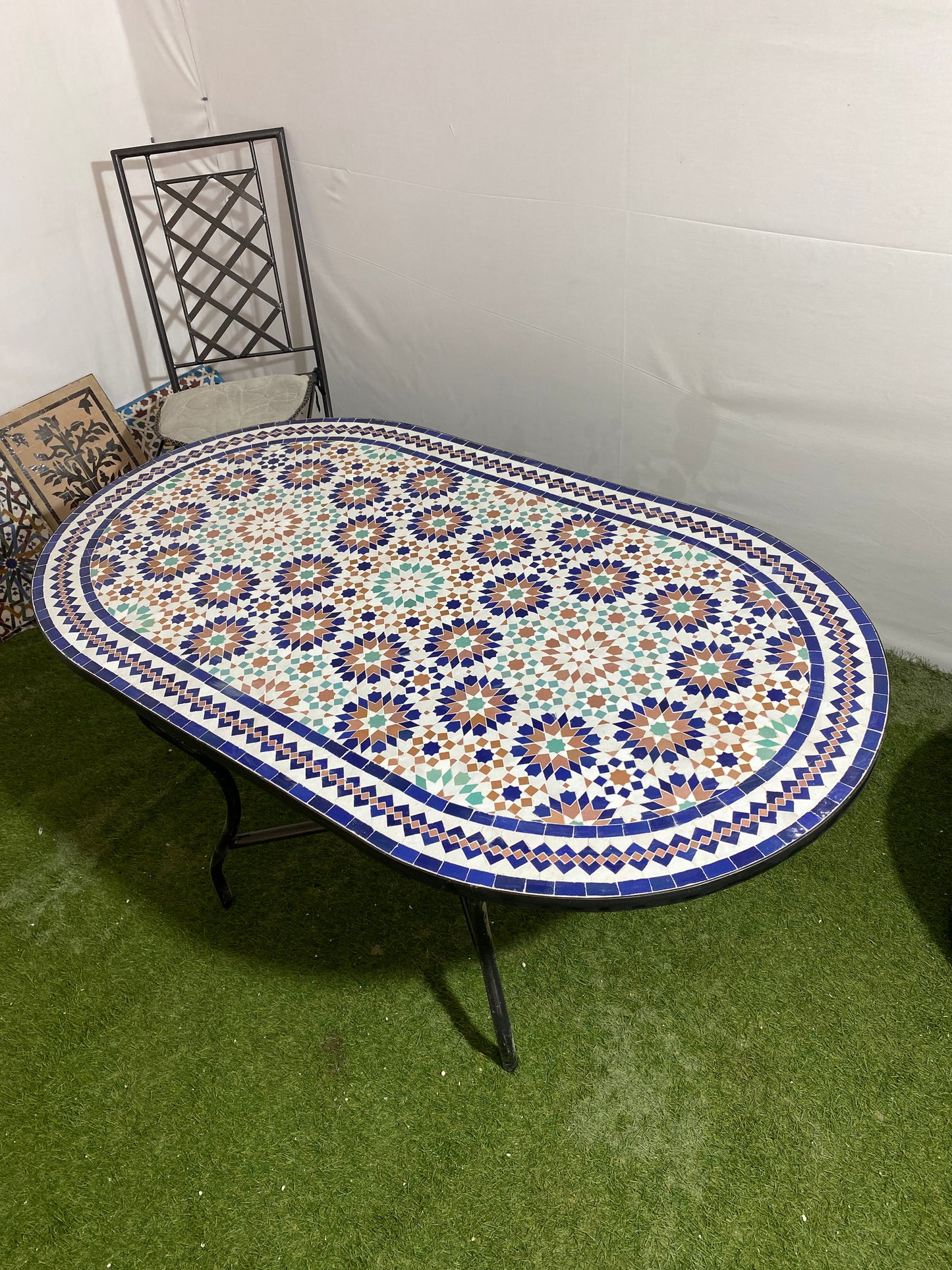 Handmade Moroccan Zellige Mosaic Table – Oval Multicolor Design