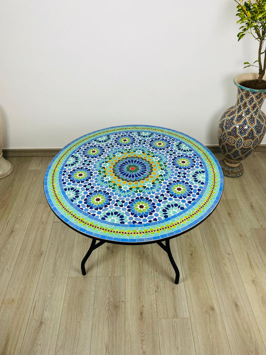 Handmade Moroccan Zellige Mosaic Table – Ocean-Inspired Beauty