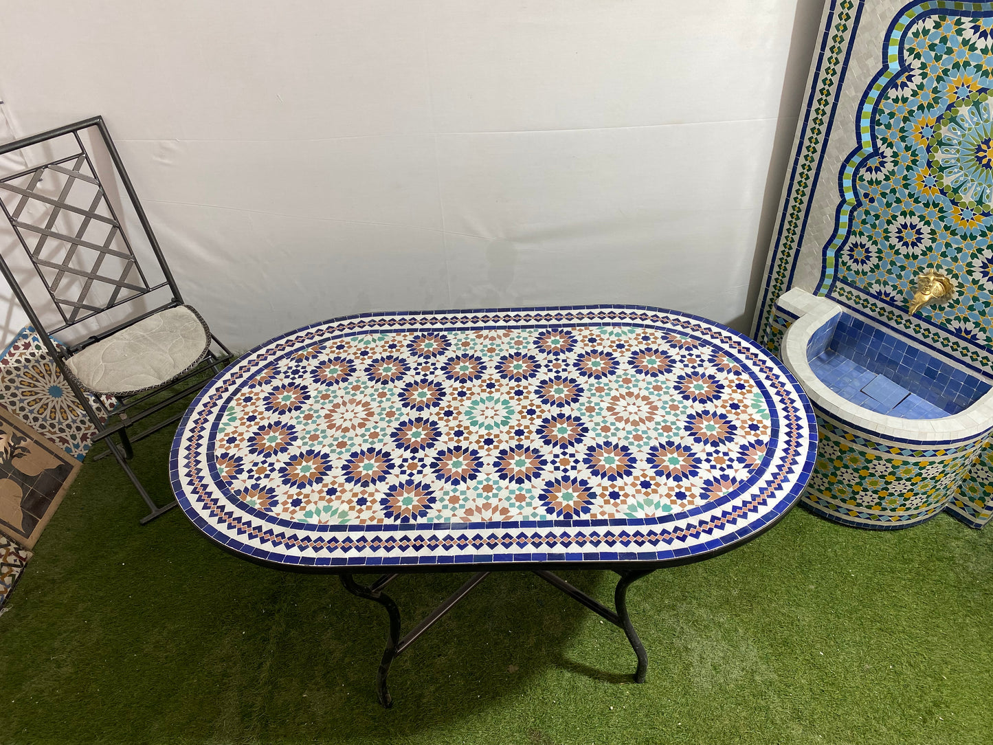 Handmade Moroccan Zellige Mosaic Table – Oval Multicolor Design