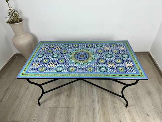 Handmade Moroccan Zellige Mosaic Table – Vibrant Mediterranean Artistry