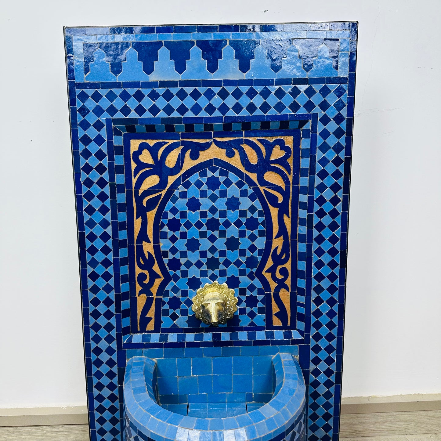 Moroccan Zellige Fountain – Deep Blue Elegance