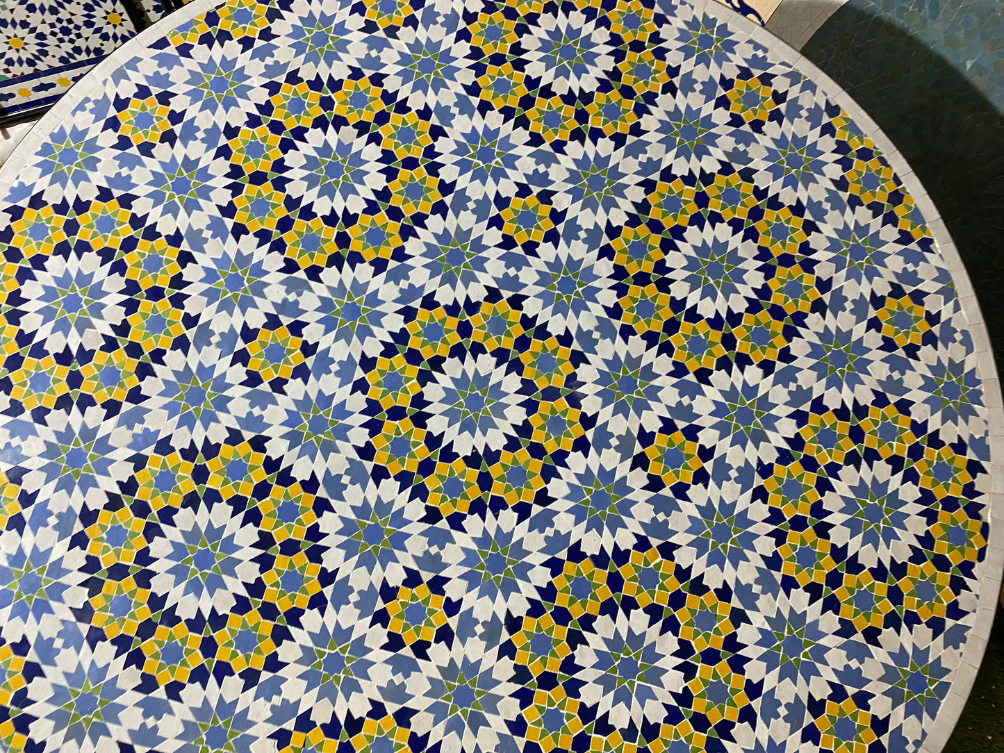 Handmade Moroccan Zellige Mosaic Table – Classic Blue & Yellow Floral Pattern