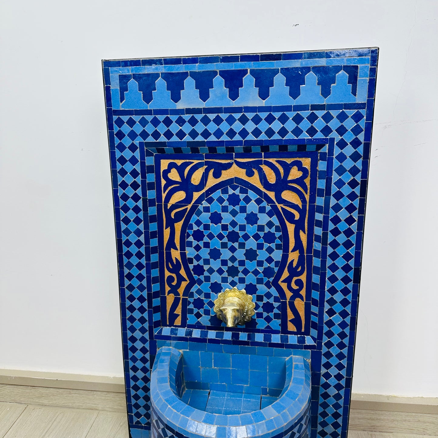 Moroccan Zellige Fountain – Deep Blue Elegance