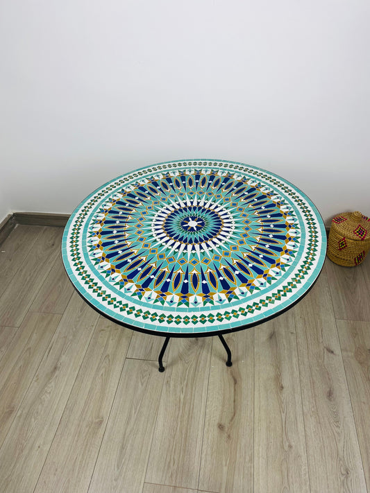 Handmade Moroccan Zellige Mosaic Table – Radiant Starburst Elegance