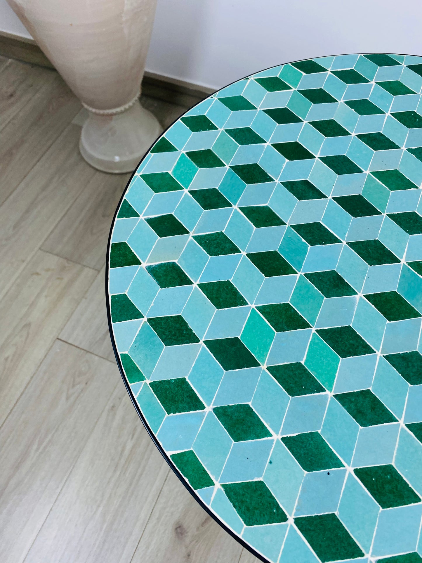Handmade Moroccan Zellige Mosaic Table – 3D Geometric Elegance