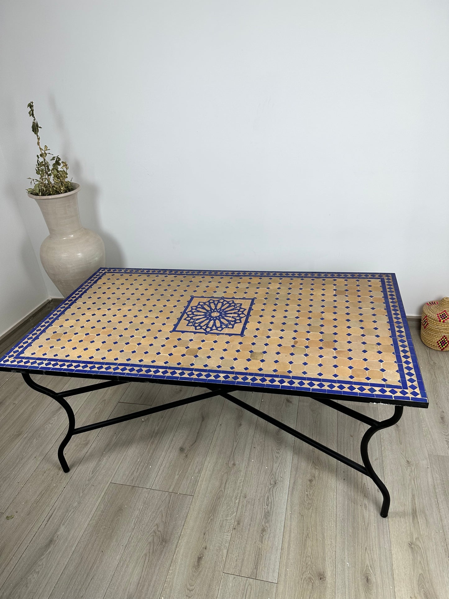 Handmade Moroccan Zellige Mosaic Table – Timeless Elegance in Blue & Beige