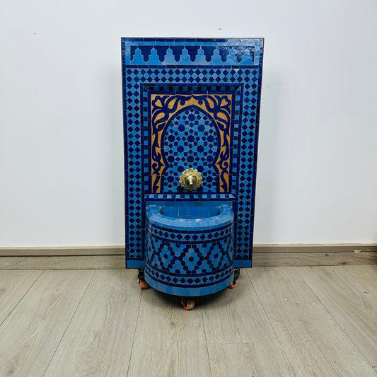 Moroccan Zellige Fountain – Deep Blue Elegance