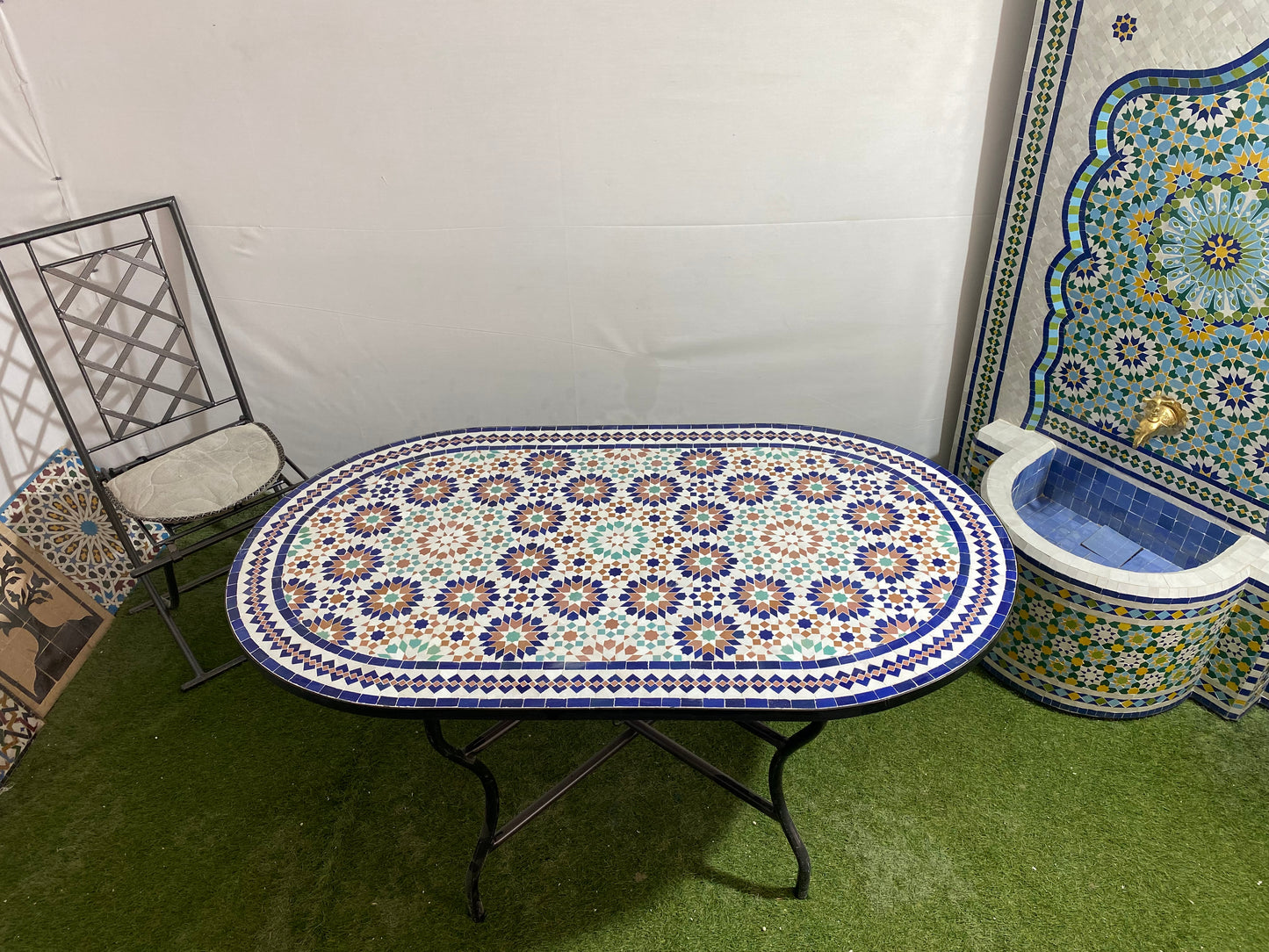 Handmade Moroccan Zellige Mosaic Table – Oval Multicolor Design