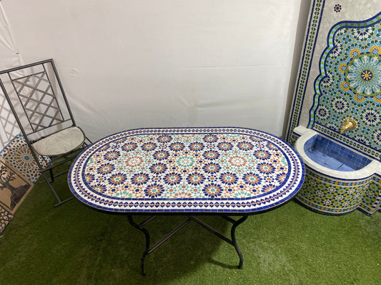 Handmade Moroccan Zellige Mosaic Table – Oval Multicolor Design