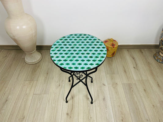 Handmade Moroccan Zellige Mosaic Table – 3D Geometric Elegance