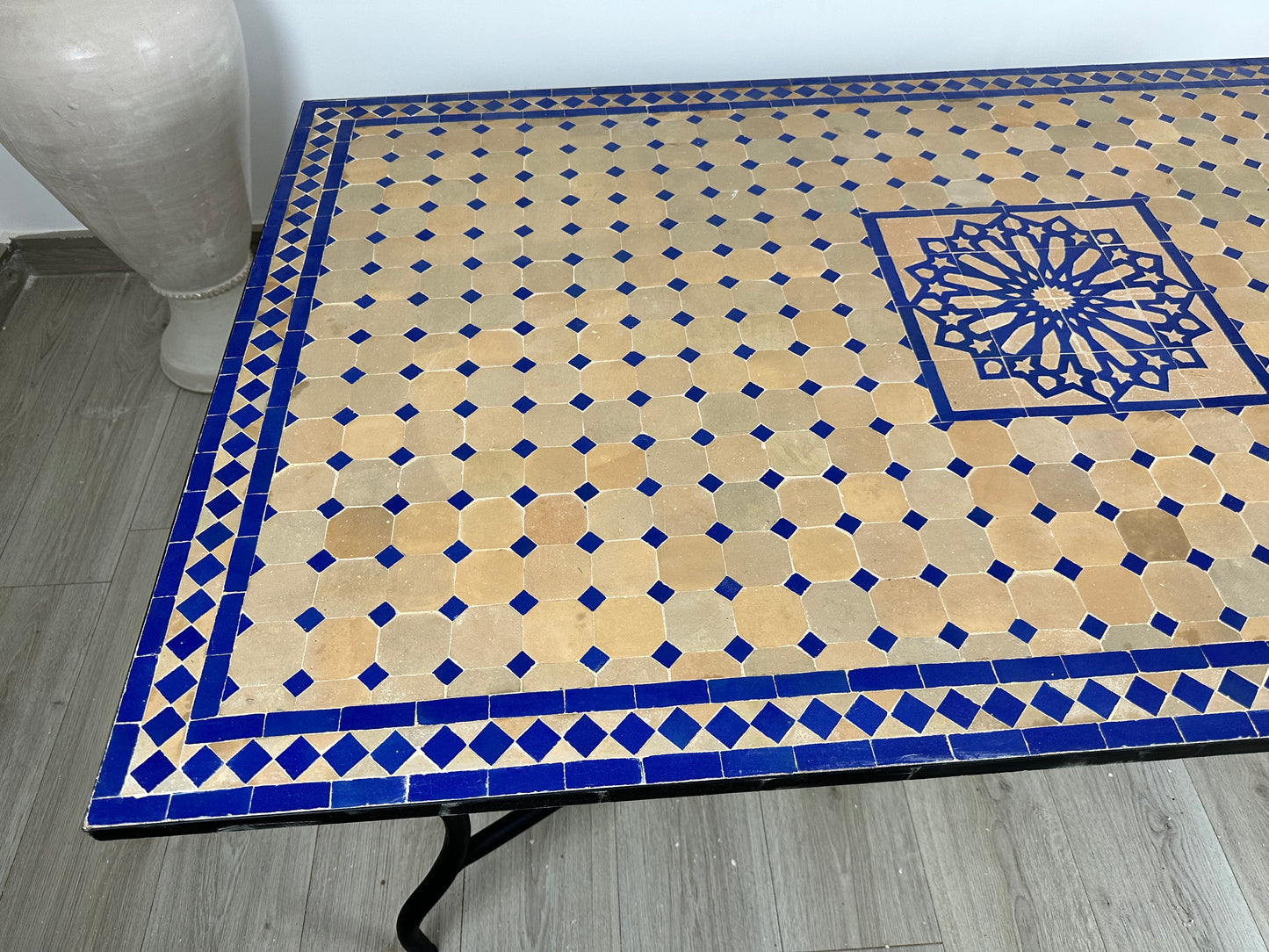 Handmade Moroccan Zellige Mosaic Table – Timeless Elegance in Blue & Beige