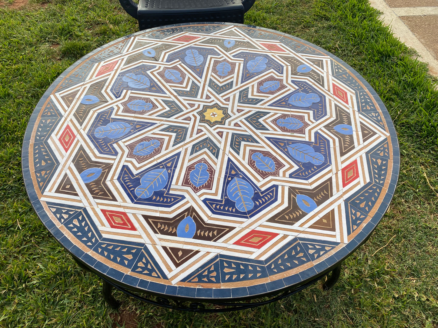 Handmade Moroccan Zellige Mosaic Table – Tribal Geometric Elegance