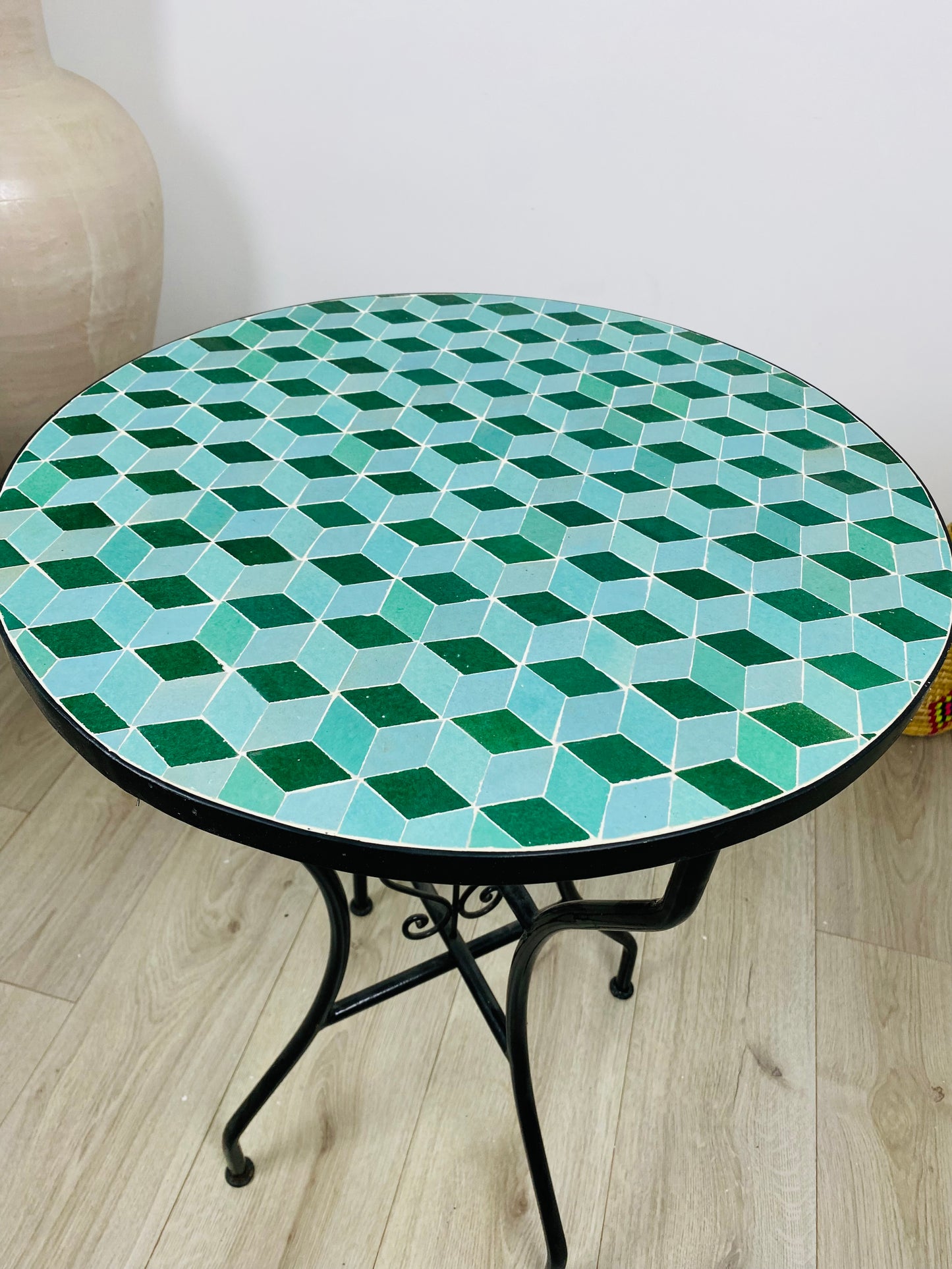 Handmade Moroccan Zellige Mosaic Table – 3D Geometric Elegance