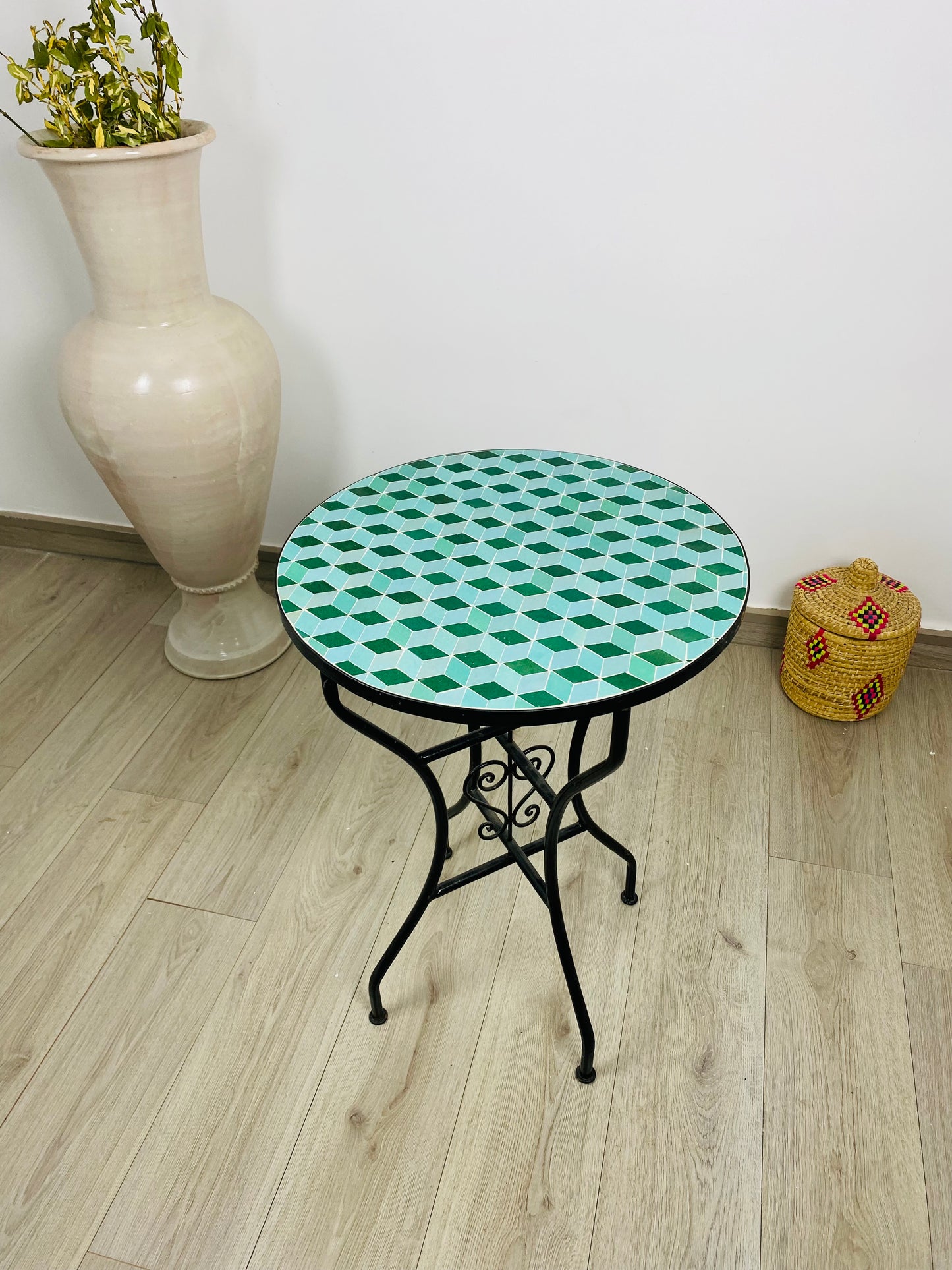 Handmade Moroccan Zellige Mosaic Table – 3D Geometric Elegance