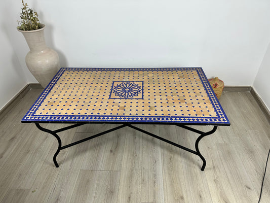 Handmade Moroccan Zellige Mosaic Table – Timeless Elegance in Blue & Beige