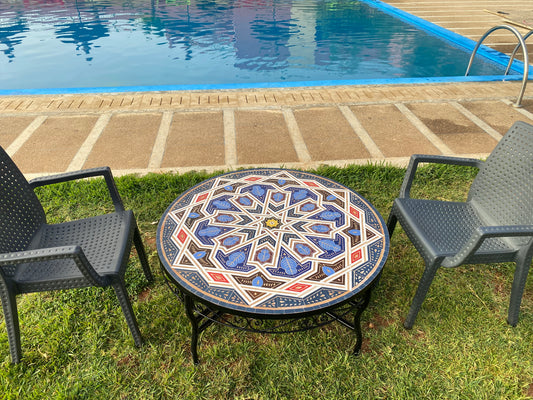 Handmade Moroccan Zellige Mosaic Table – Tribal Geometric Elegance