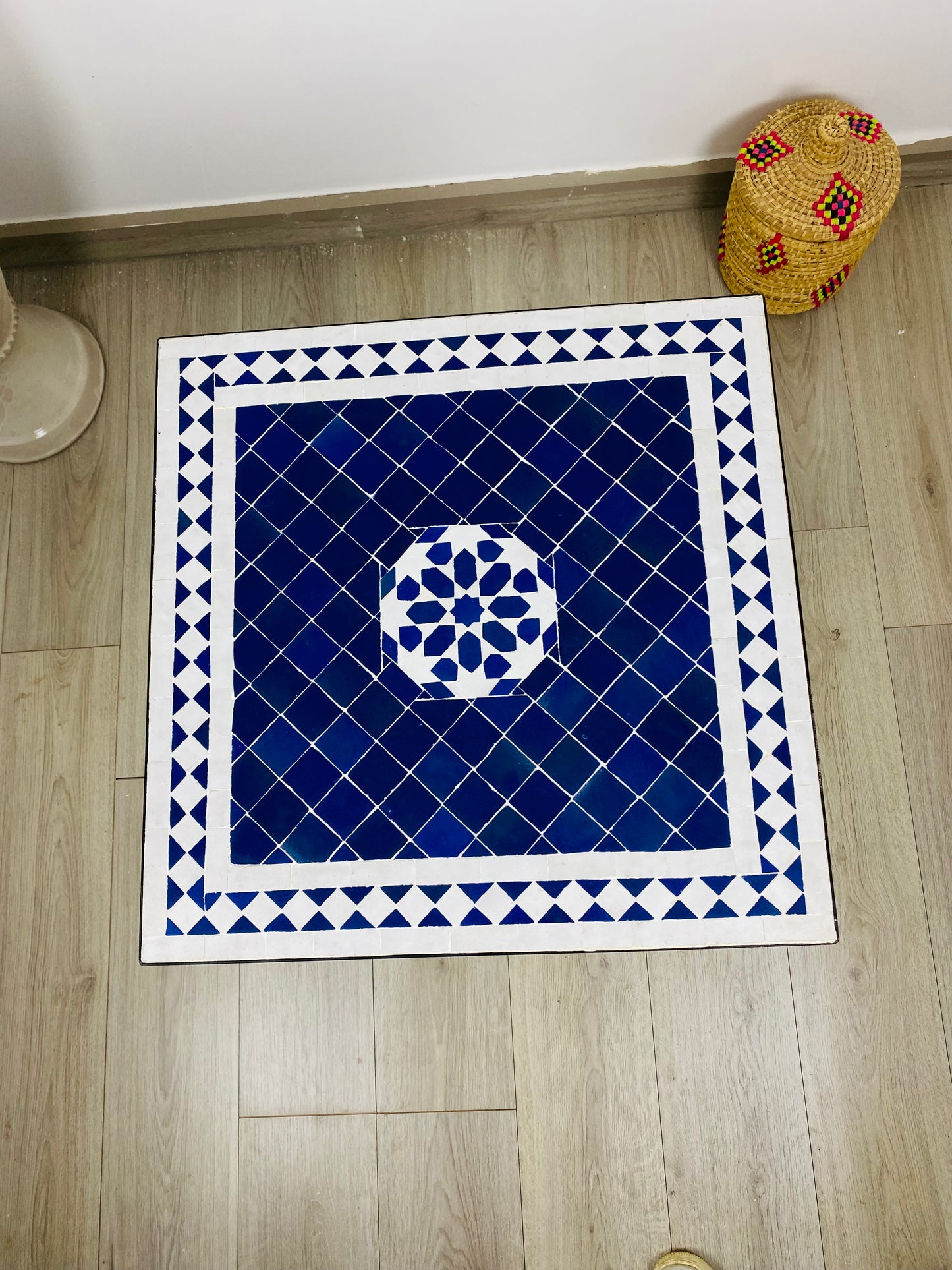 Handmade Moroccan Zellige Mosaic Table – Deep Blue Elegance