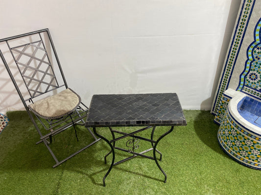 Handcrafted Moroccan Zellige Mosaic Table – Black Fish Scale Design