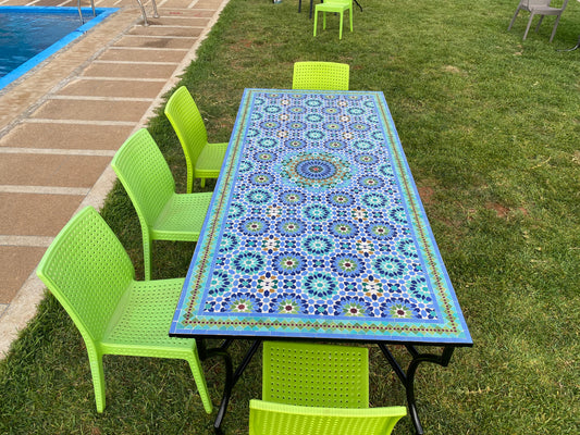 Handmade Moroccan Zellige Mosaic Table – Blue & Turquoise Elegance