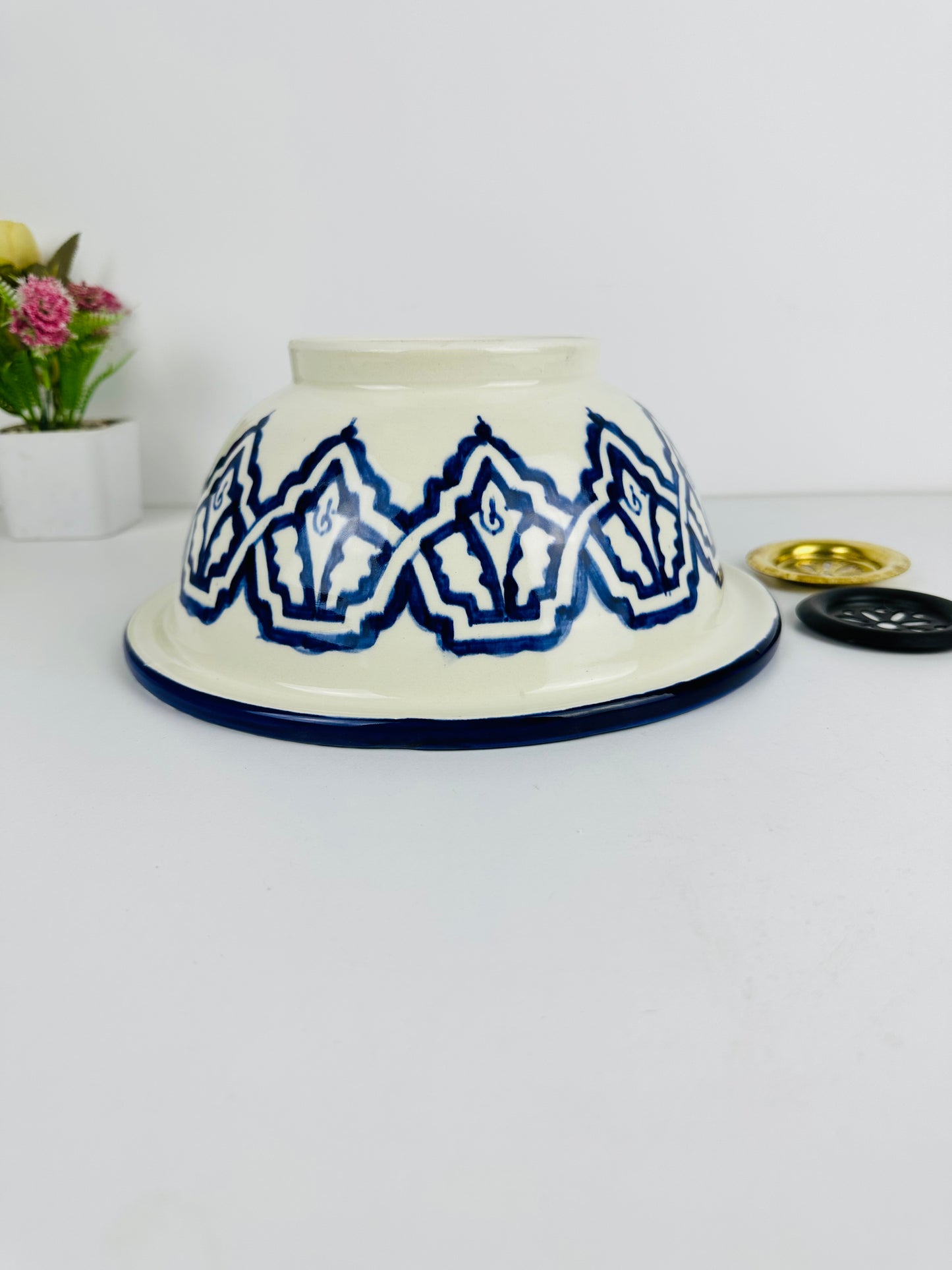 Blue Medina: Handcrafted Ceramic Sink with Moroccan Blue Design