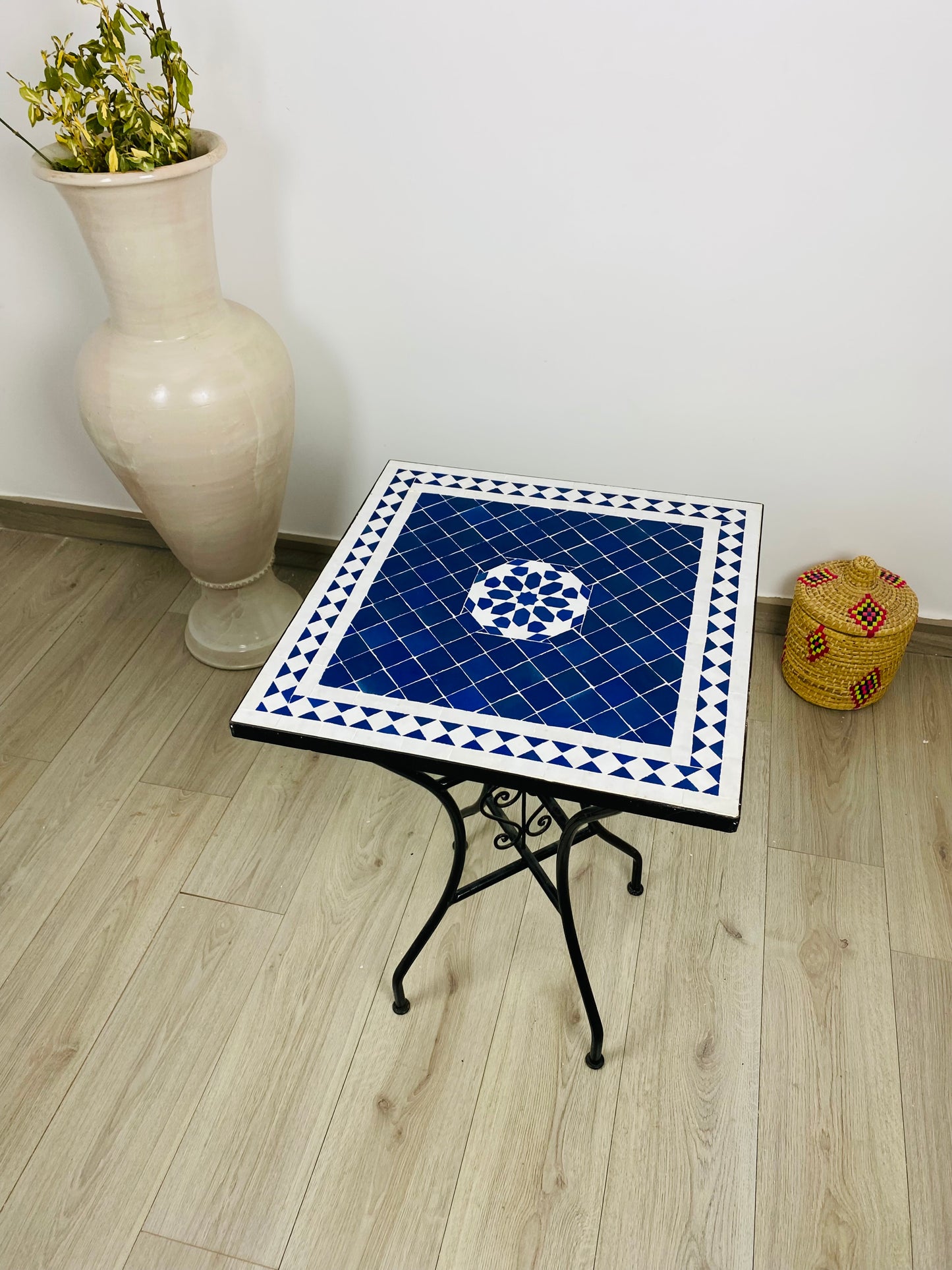 Handmade Moroccan Zellige Mosaic Table – Deep Blue Elegance