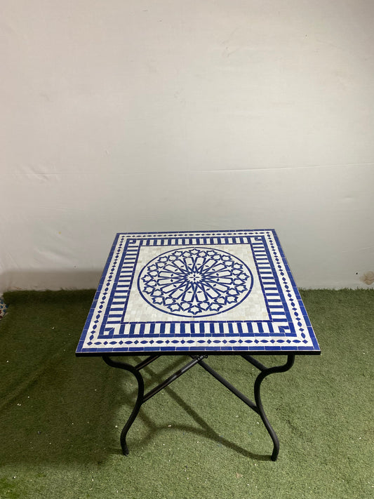 Handmade Moroccan Zellige Mosaic Table – Timeless Blue & White Elegance