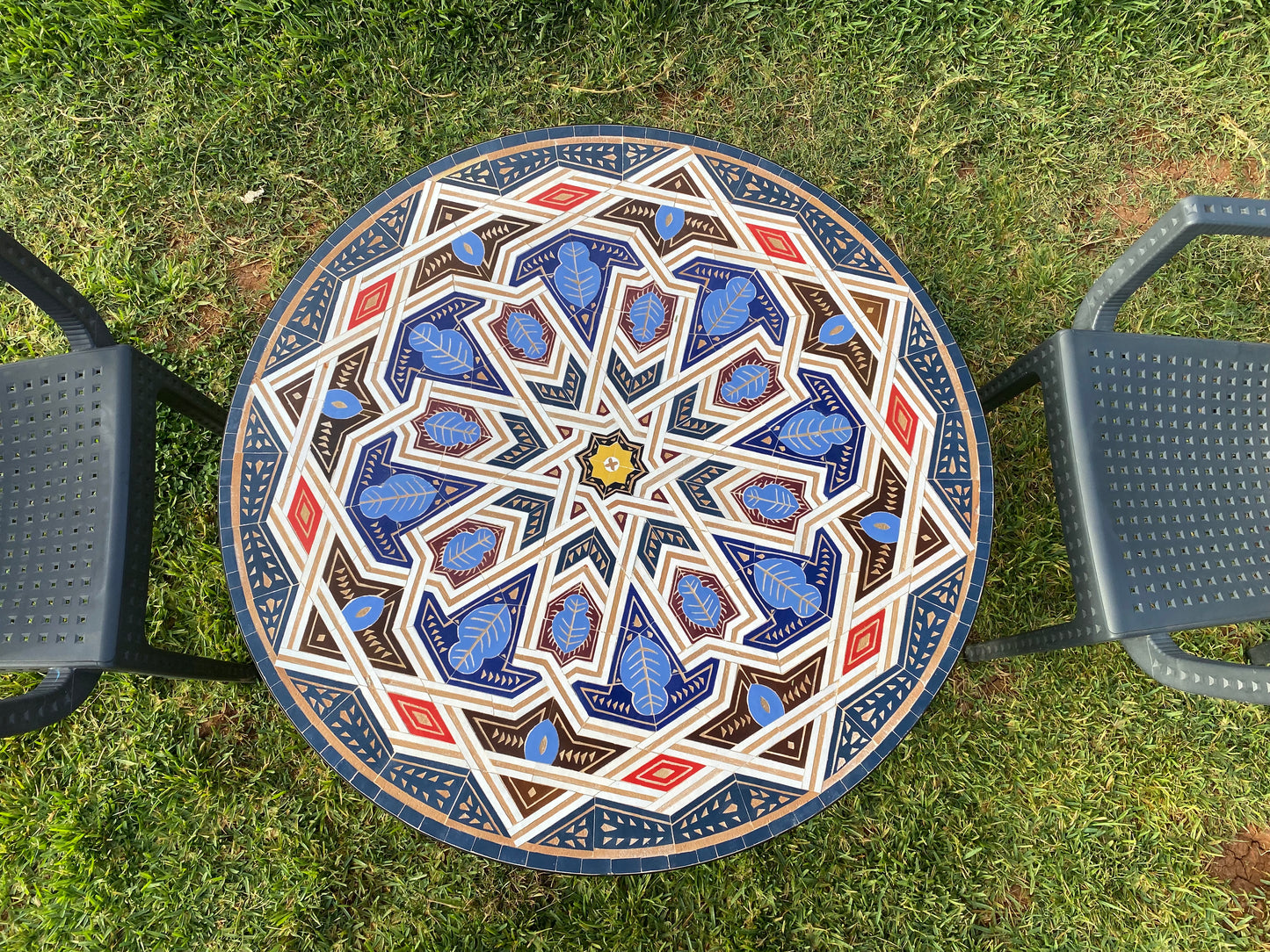Handmade Moroccan Zellige Mosaic Table – Tribal Geometric Elegance