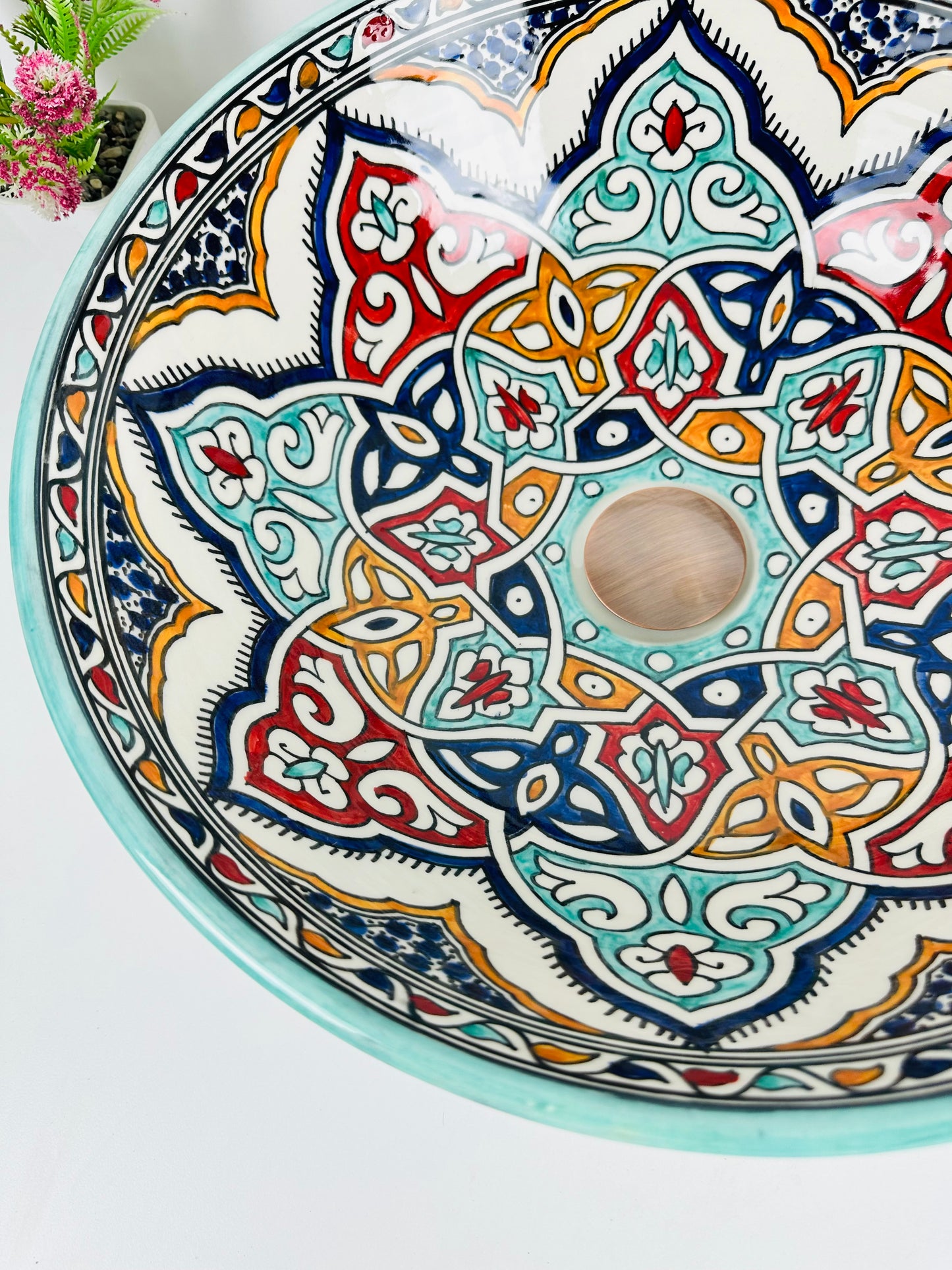 Celestial Bloom ceramic Washbowl sink, Traditional Moroccan Design