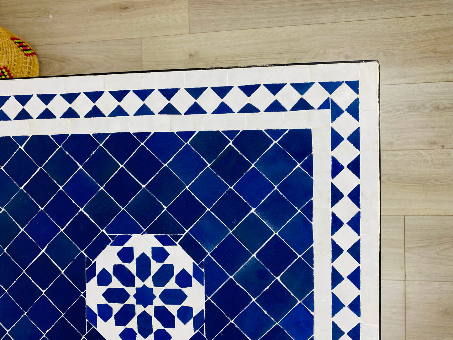Handmade Moroccan Zellige Mosaic Table – Deep Blue Elegance