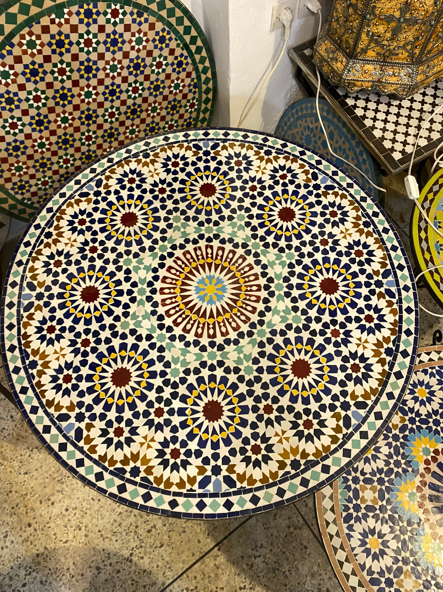 Handmade Moroccan Zellige Mosaic Table – Multi-Color Geometric Pattern