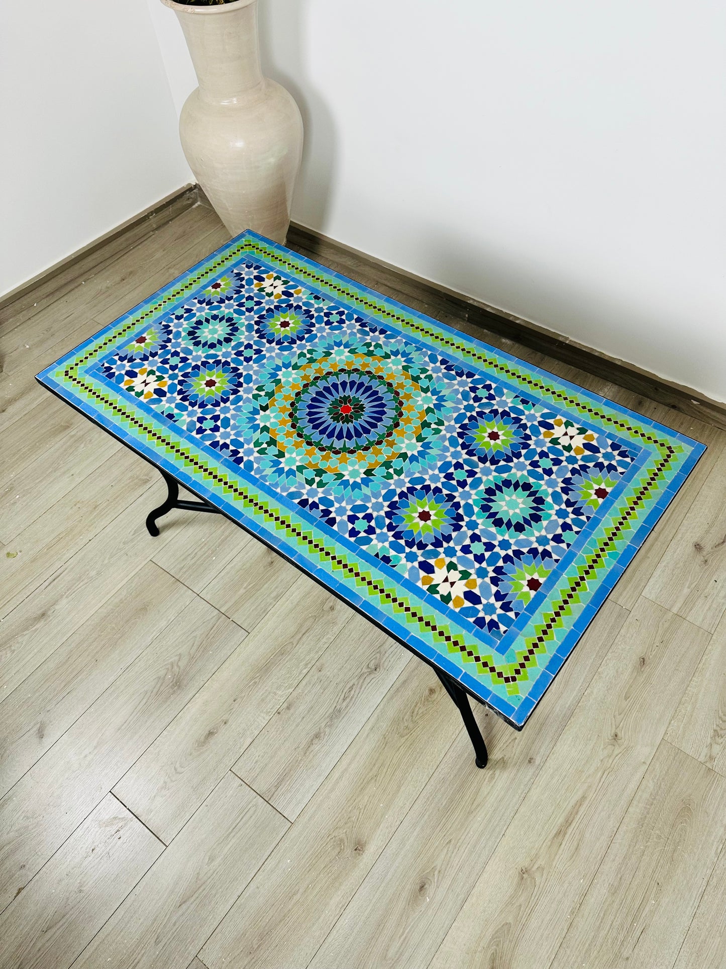 Handmade Moroccan Zellige Mosaic Table – Blue Radiance