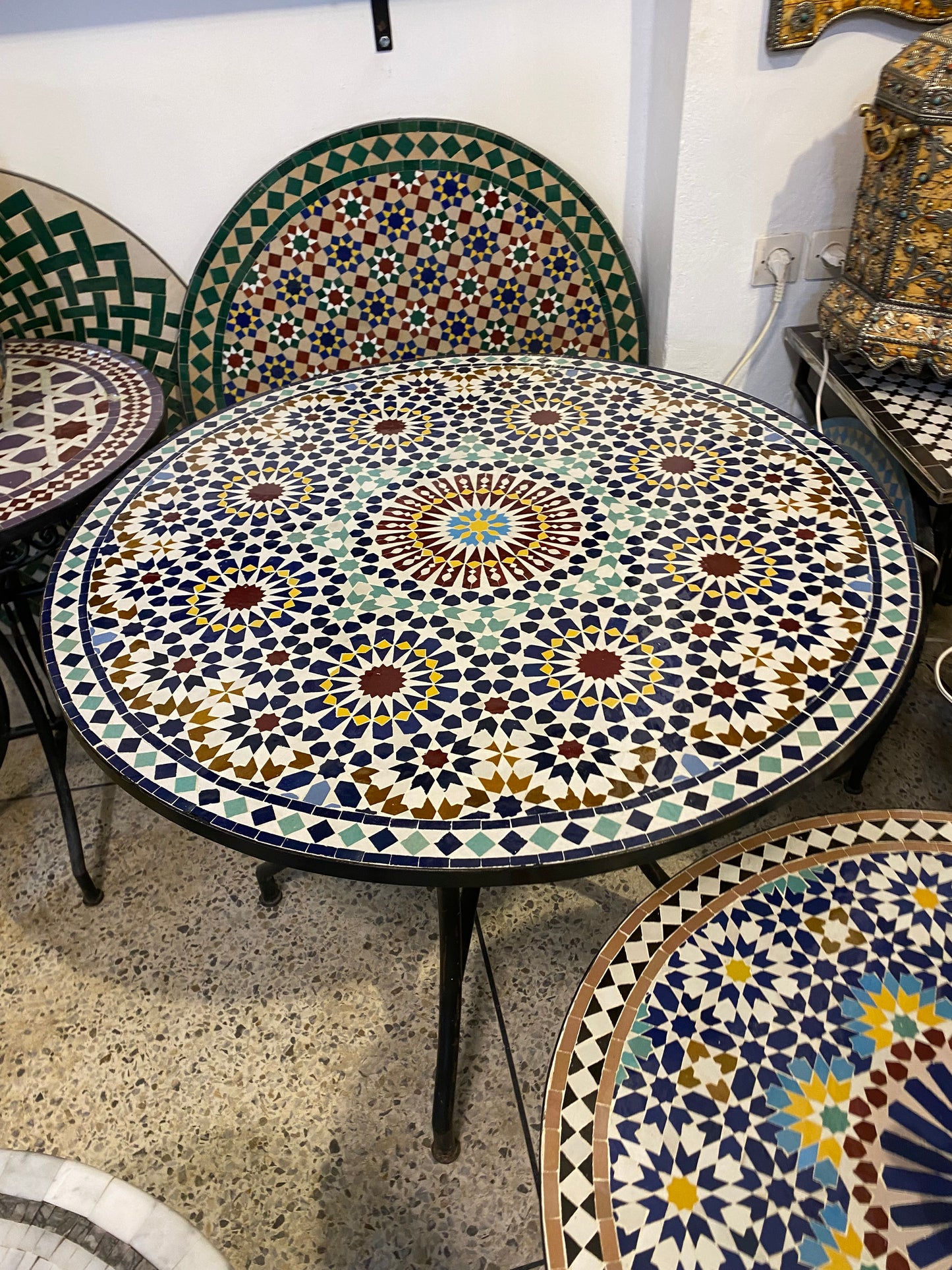 Handmade Moroccan Zellige Mosaic Table – Multi-Color Geometric Pattern