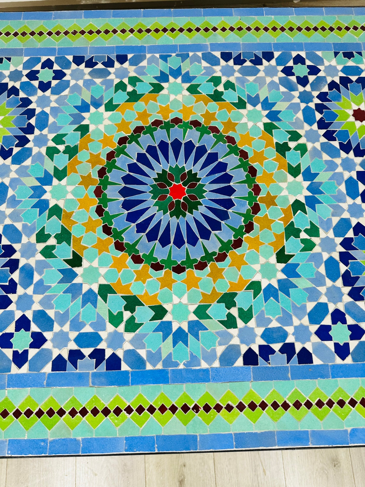 Handmade Moroccan Zellige Mosaic Table – Blue Radiance