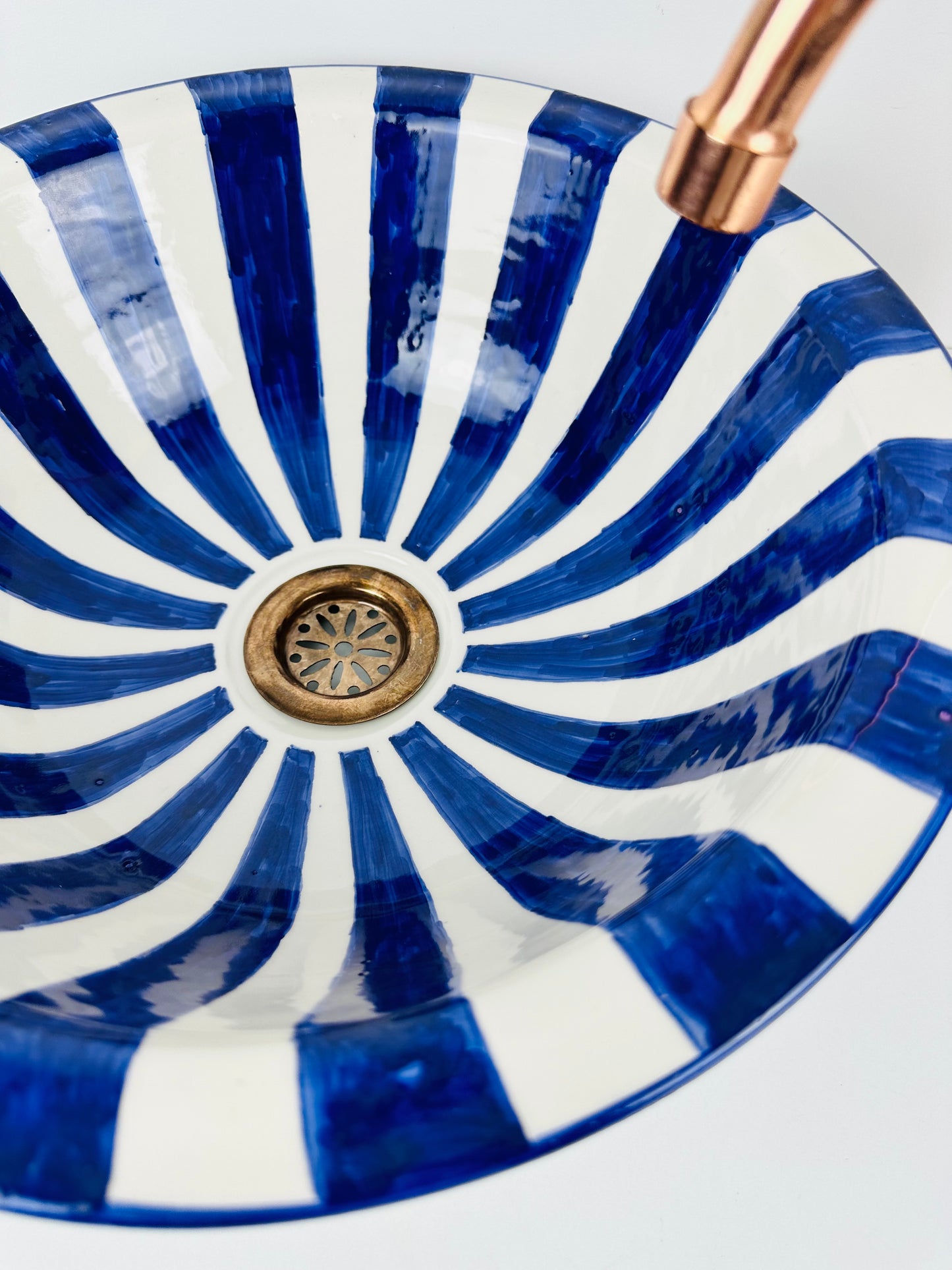 Barcode Blue: Handcrafted Ceramic Sink with Barcode-Inspired Design in Blue