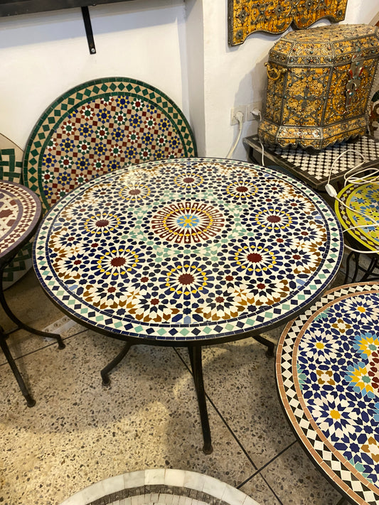 Handmade Moroccan Zellige Mosaic Table – Multi-Color Geometric Pattern