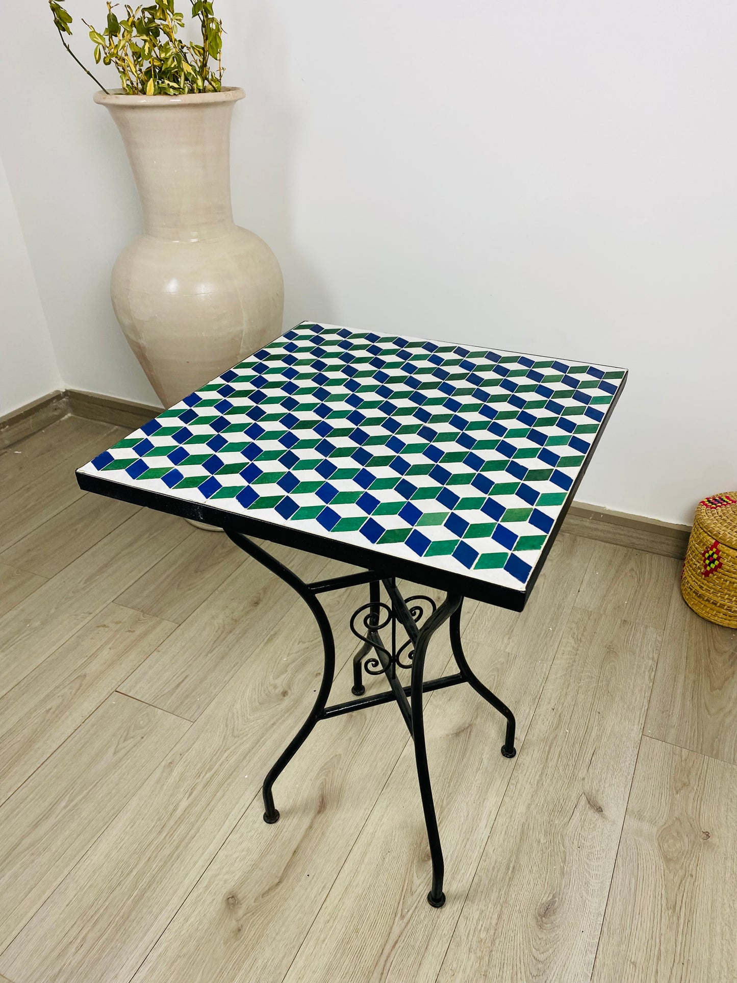Handmade Moroccan Zellige Mosaic Table – 3D Optical Illusion
