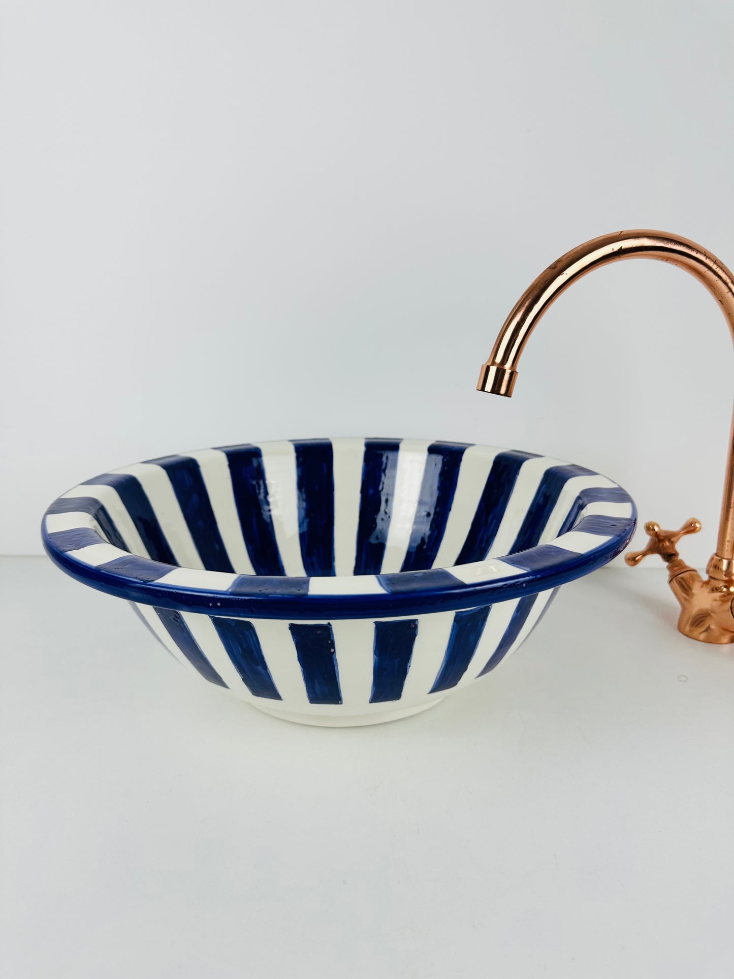 Barcode Blue: Handcrafted Ceramic Sink with Barcode-Inspired Design in Blue