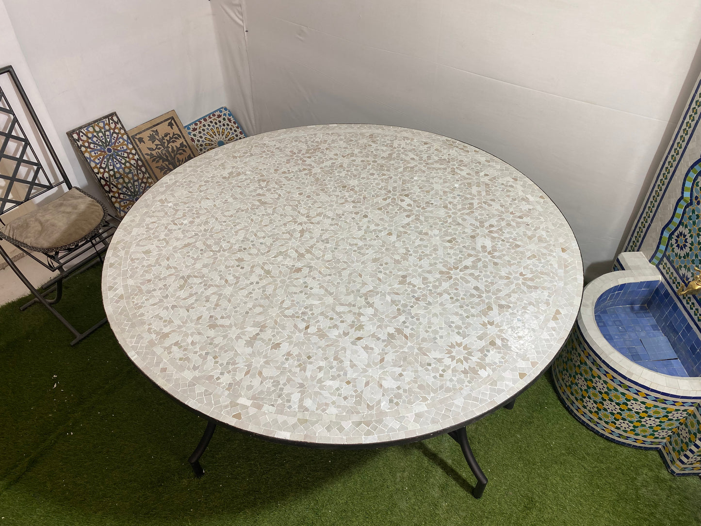Handmade Moroccan Zellige Mosaic Table – Timeless White Elegance