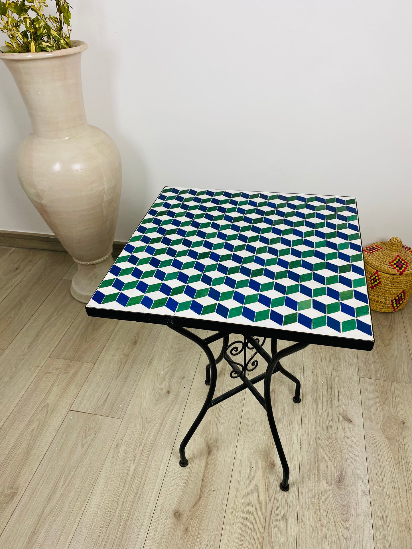 Handmade Moroccan Zellige Mosaic Table – 3D Optical Illusion