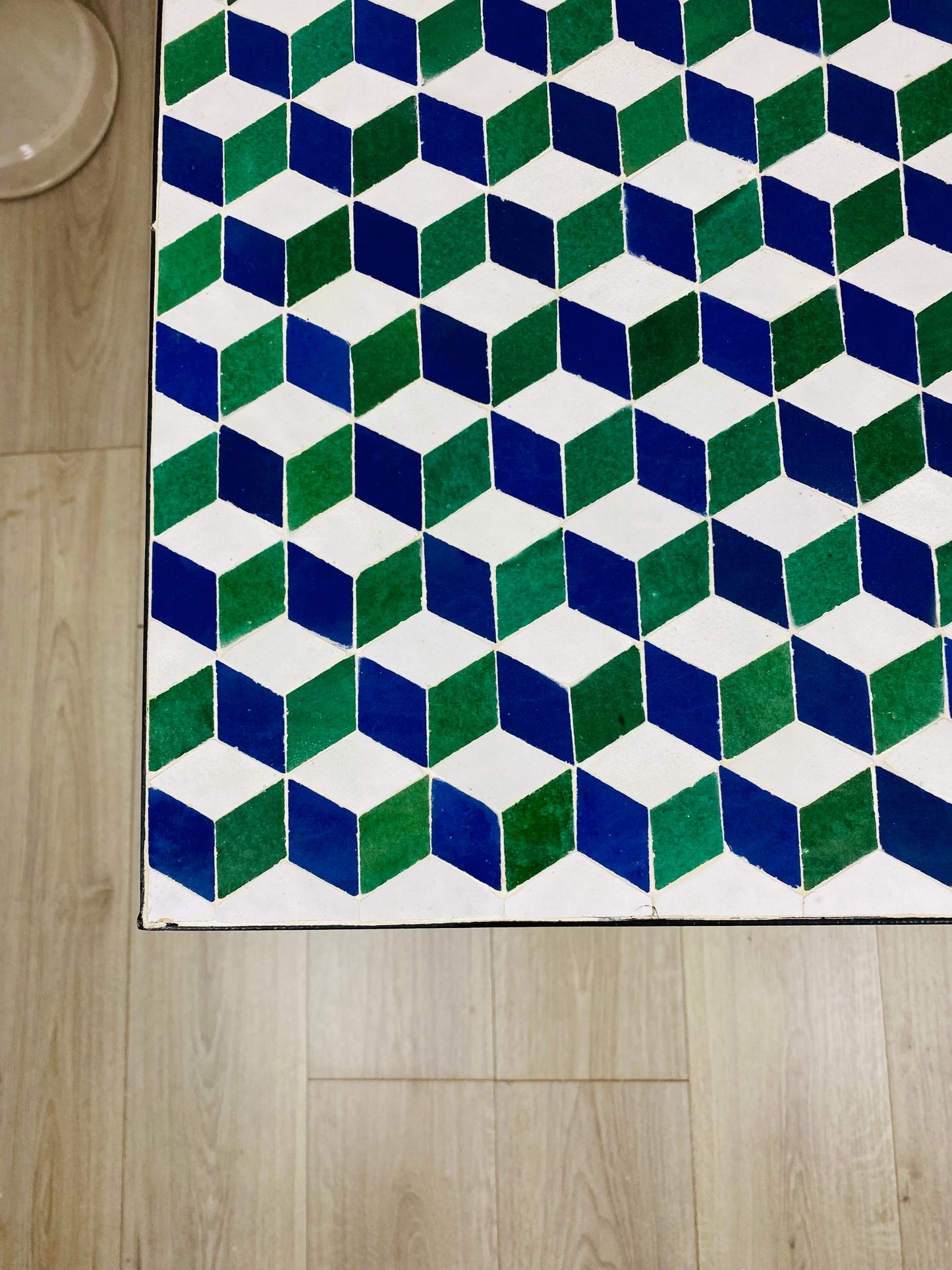 Handmade Moroccan Zellige Mosaic Table – 3D Optical Illusion