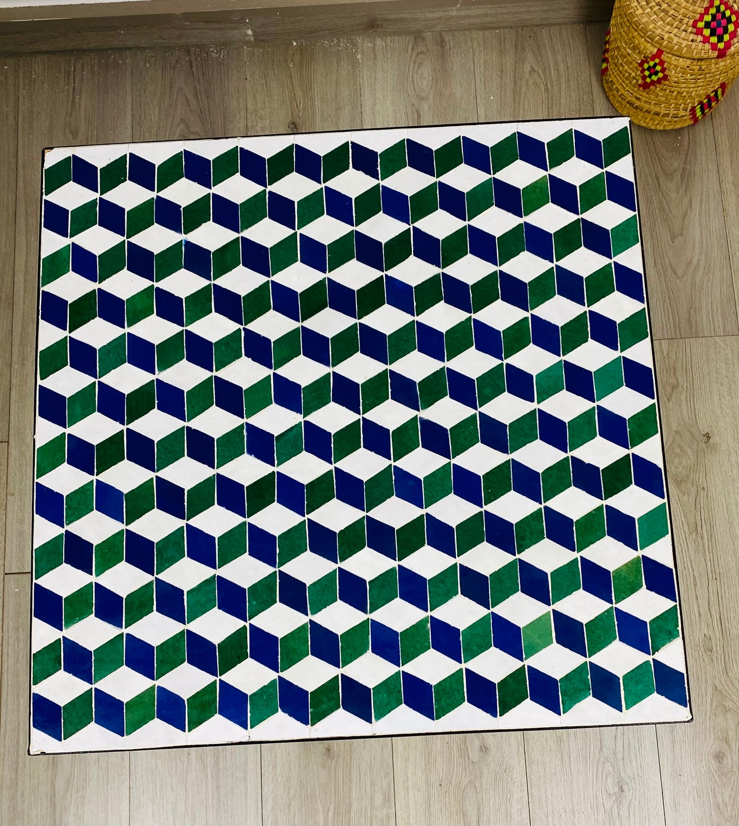 Handmade Moroccan Zellige Mosaic Table – 3D Optical Illusion
