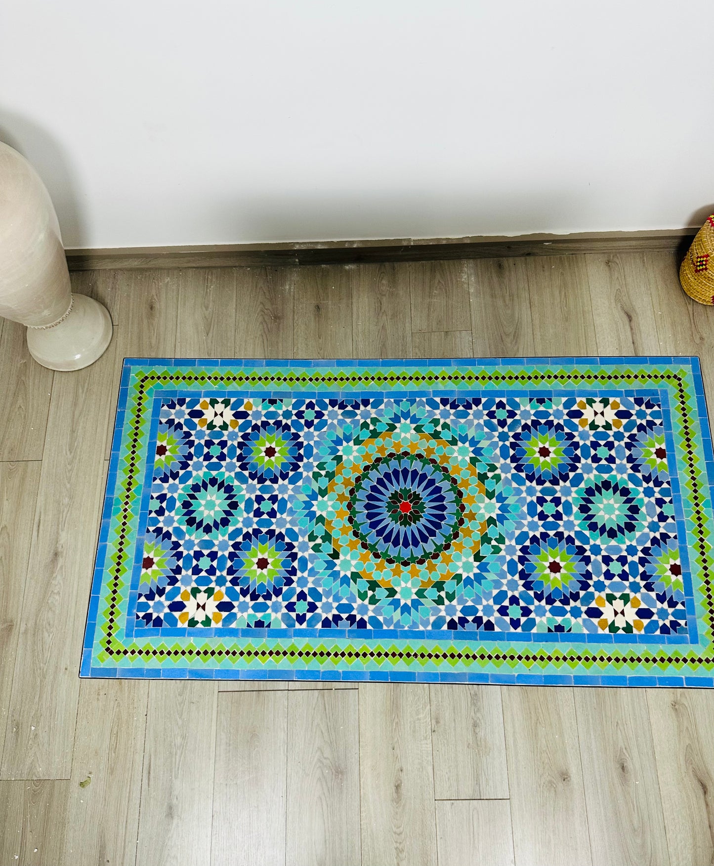 Handmade Moroccan Zellige Mosaic Table – Blue Radiance