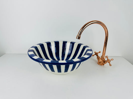 Barcode Blue: Handcrafted Ceramic Sink with Barcode-Inspired Design in Blue