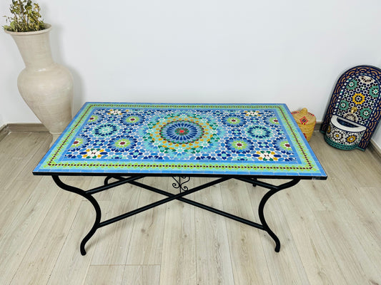 Handmade Moroccan Zellige Mosaic Table – Blue Radiance