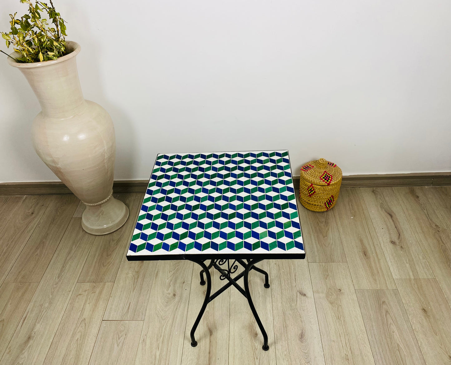 Handmade Moroccan Zellige Mosaic Table – 3D Optical Illusion