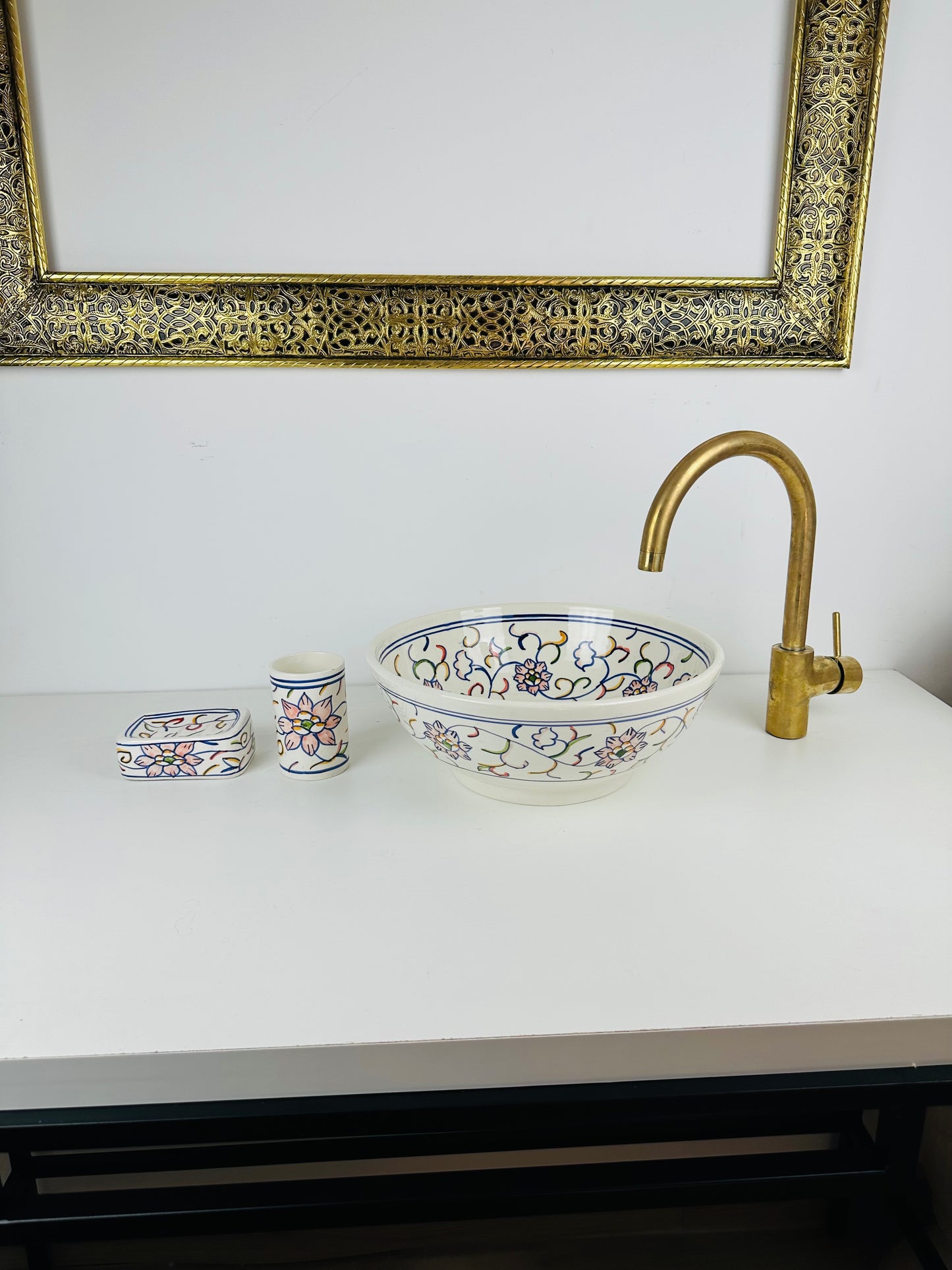 Blooming Garden Delight: Handcrafted Ceramic Sink with Colorful Floral Design