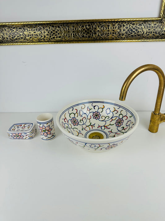 Blooming Garden Delight: Handcrafted Ceramic Sink with Colorful Floral Design